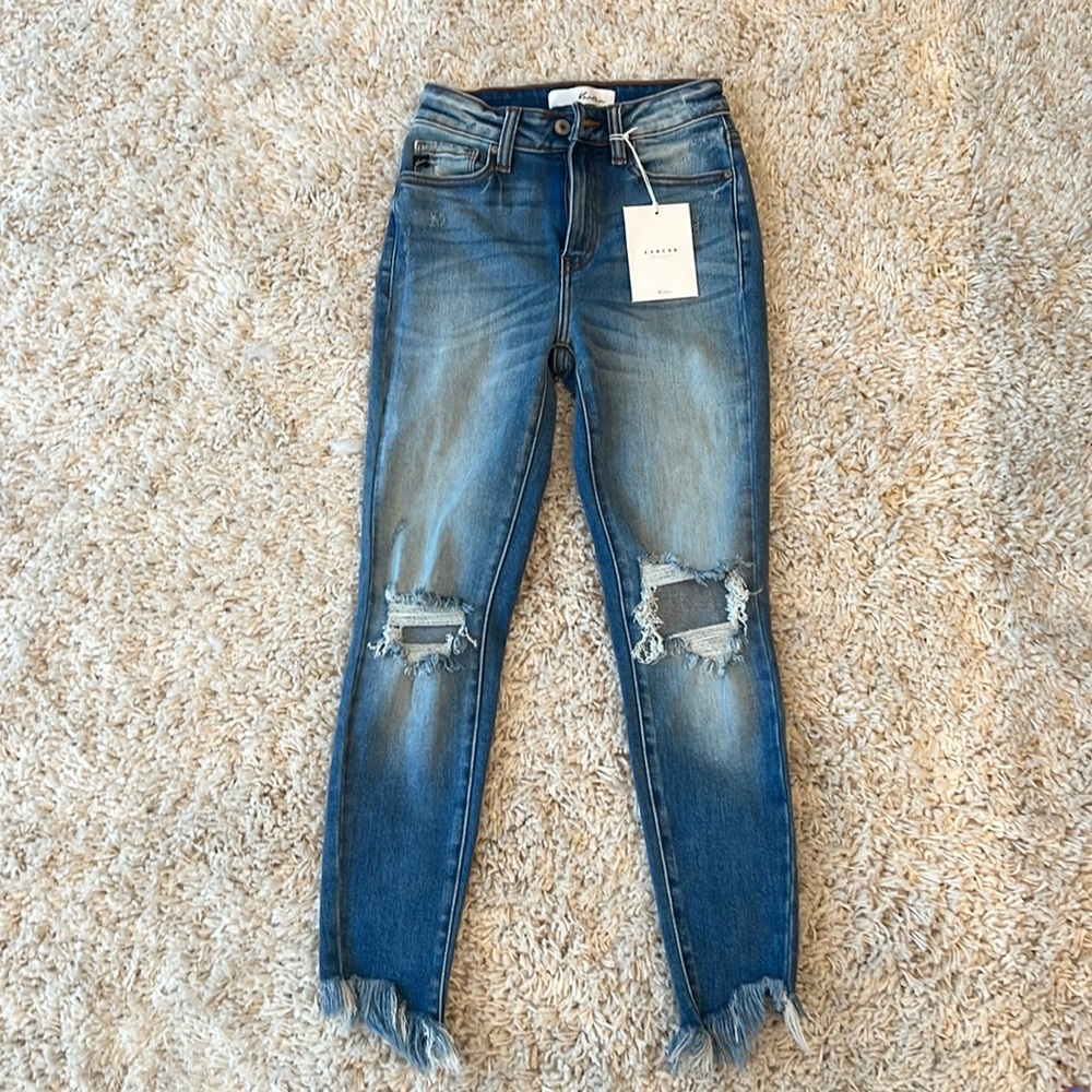 KanCan High-Rise Crop Skinny Jeans Blue Distressed KC9109SQL, size 1/24